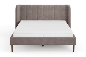 Nattljus-sänkyrunko 160x200 cm pähkinäpuu, HVILA-vaahtopatja ja polyesterivaahtoinen petauspatja, pestävä päällinen - Ruskea - Huonekalut - Sänky - Sänkykehikot & sängynrungot