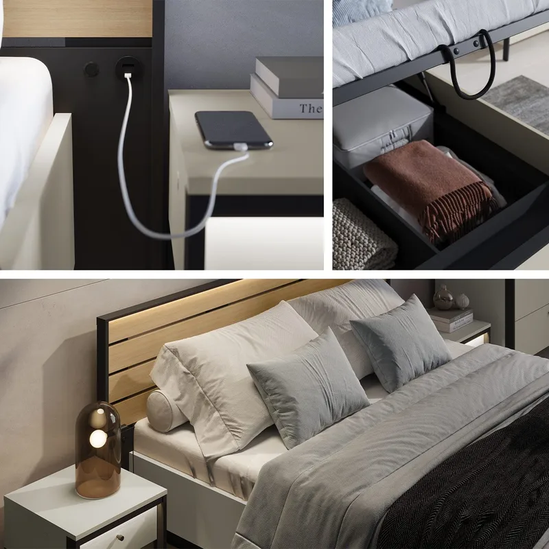 Navron Sängynrunko 180x200 cm - Beige/Musta - Huonekalut - Sänky - Sänkykehikot & sängynrungot