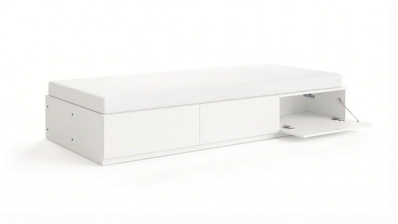 Norrvik sänkyrunko 90x200 cm säilytystilalla, sisältää patjan, Valkoinen