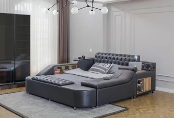 Olyvan sänkypaketti penkillä ja säilytystilalla 250x290 cm keinonahka - Huonekalut - Sänky - Sänkykehikot & sängynrungot