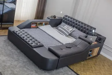 Olyvan sänkypaketti penkillä ja säilytystilalla 250x290 cm keinonahka - Huonekalut - Sänky - Sänkykehikot & sängynrungot