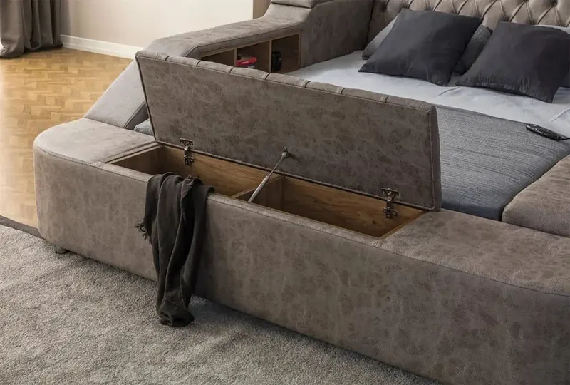 Olyvan sänkypaketti penkillä ja säilytystilalla 250x290 cm keinonahka - Huonekalut - Sänky - Sänkykehikot & sängynrungot