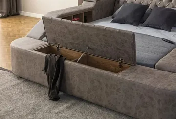 Olyvan sänkypaketti penkillä ja säilytystilalla 250x290 cm keinonahka - Huonekalut - Sänky - Sänkykehikot & sängynrungot