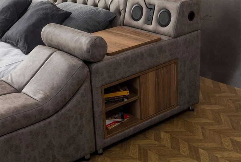 Olyvan sänkypaketti penkillä ja säilytystilalla 250x290 cm keinonahka - Huonekalut - Sänky - Sänkykehikot & sängynrungot