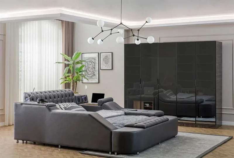 Olyvan sänkypaketti penkillä ja säilytystilalla 250x290 cm keinonahka - Huonekalut - Sänky - Sänkykehikot & sängynrungot