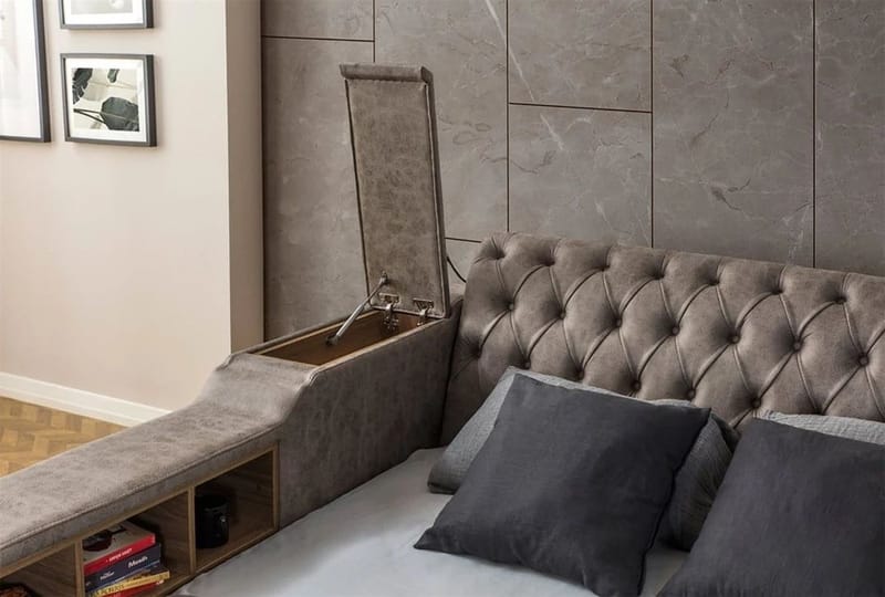 Olyvan sänkypaketti penkillä ja säilytystilalla 250x290 cm keinonahka - Huonekalut - Sänky - Sänkykehikot & sängynrungot