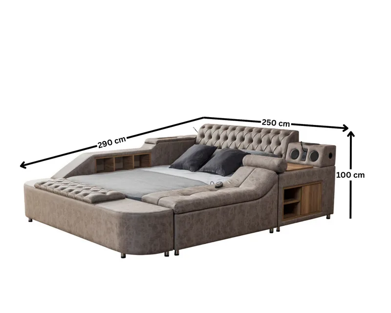 Olyvan sänkypaketti penkillä ja säilytystilalla 250x290 cm keinonahka - Huonekalut - Sänky - Sänkykehikot & sängynrungot