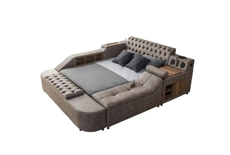 Olyvan sänkypaketti penkillä ja säilytystilalla 250x290 cm keinonahka - Huonekalut - Sänky - Sänkykehikot & sängynrungot