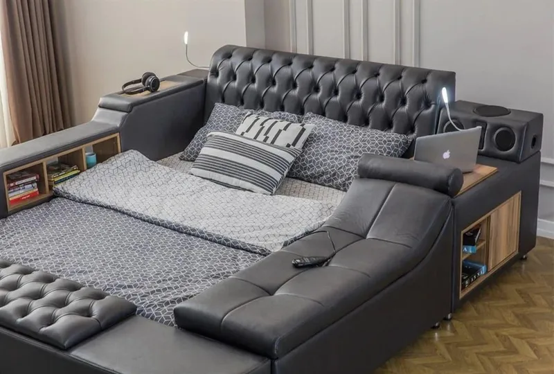 Olyvan sänkypaketti penkillä ja säilytystilalla 250x290 cm keinonahka - Huonekalut - Sänky - Sänkykehikot & sängynrungot