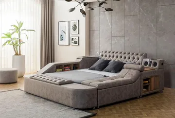 Olyvan sänkypaketti penkillä ja säilytystilalla 250x290 cm keinonahka - Huonekalut - Sänky - Sänkykehikot & sängynrungot