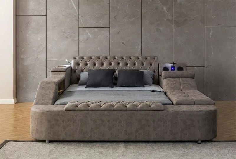 Olyvan sänkypaketti penkillä ja säilytystilalla 250x290 cm keinonahka - Huonekalut - Sänky - Sänkykehikot & sängynrungot