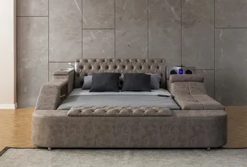 Olyvan sänkypaketti penkillä ja säilytystilalla 250x290 cm keinonahka - Huonekalut - Sänky - Sänkykehikot & sängynrungot