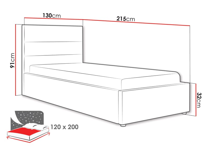 Omrynn sängynrunko säilytystilalla 120x200 cm - harmaa - Huonekalut - Sänky - Sänkykehikot & sängynrungot