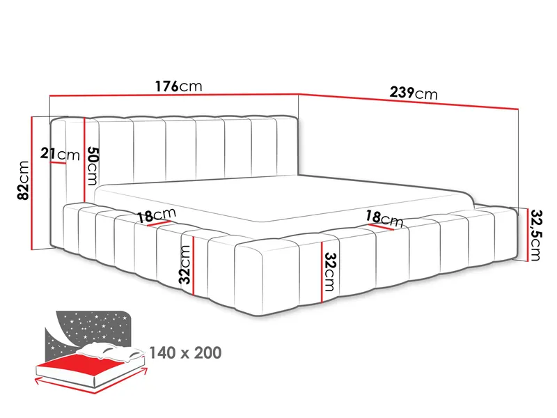 Orvinel Sängynrunko 140x200 cm Säilytystilalla - Vaaleanpunainen - Huonekalut - Sänky - Sänkykehikot & sängynrungot