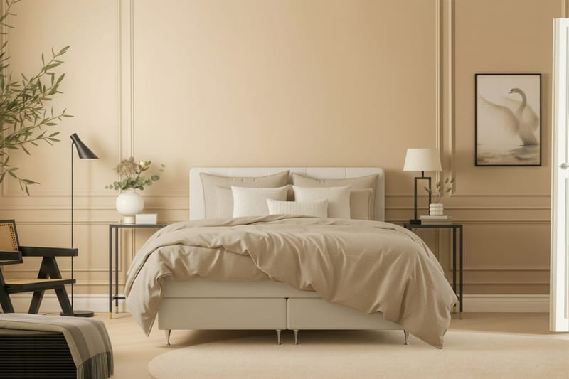 HVILA Premium Täydellinen Sänkypaketti 180x200 cm Kontinenttisänky sängynpäädyllä - Vaaleanbeige kangas - Huonekalut - Sänky - Parisänky