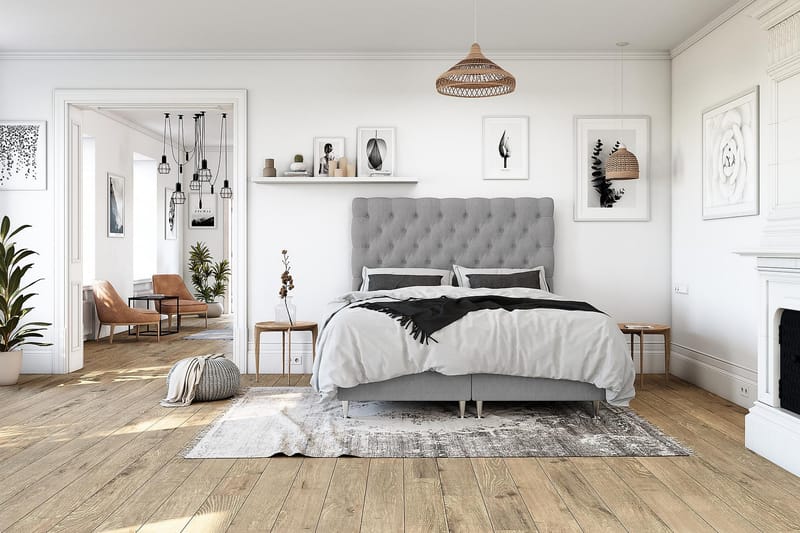 Jenkkisänky Boxford 160x200 - Vaaleanharmaa - Huonekalut - Sänky - Jenkkisängyt