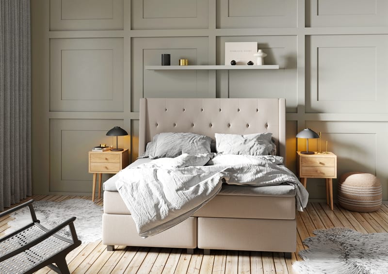 Jenkkisänky Langham Beige - 210x210 cm - Huonekalut - Sänky - Jenkkisängyt