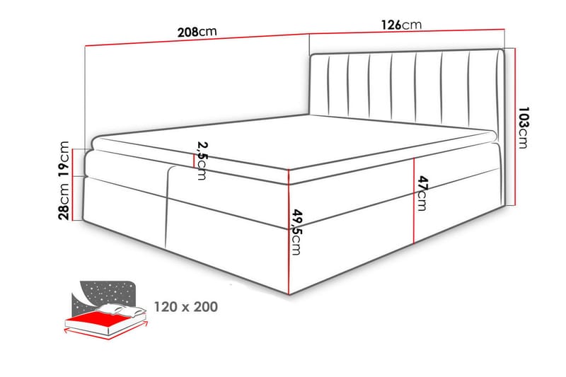 Jenkkisänky Levold 120x200 cm - Harmaa - Huonekalut - Sänky - Jenkkisängyt