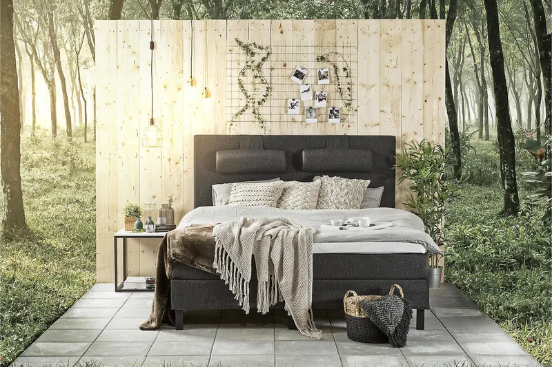 Sänkypaketti Lucky 150x200 Vaahto Sileä Sängynpääty - Niskatyyny Suuri Musta/Harmaa - Huonekalut - Sänky - Parisänky