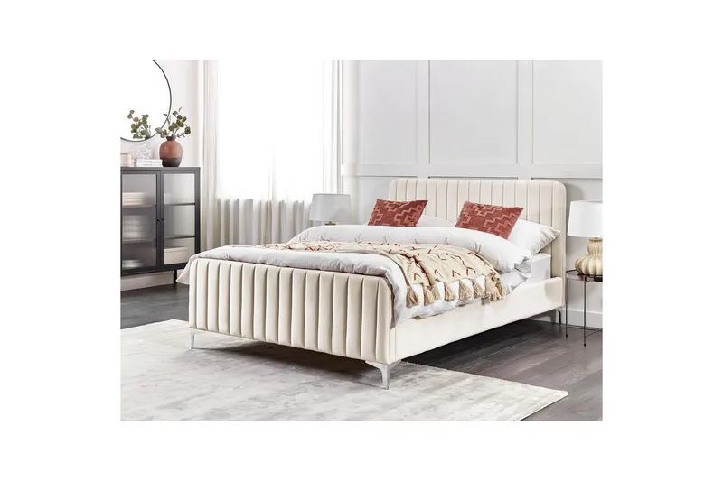 Parisänky Lunan sälepohjalla, beige-hopea, 140x200 cm - Beige-hopea, 140x200 cm - Huonekalut - Sänky - Runkopatjasängyt