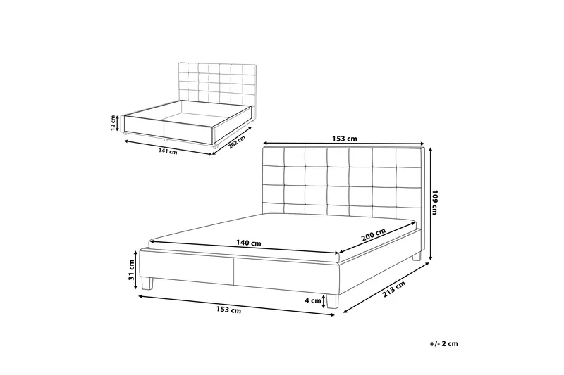 Parisänky Mooneyrow säilytyksellä 140x200 - Harmaa - Huonekalut - Sänky - Sänkykehikot & sängynrungot