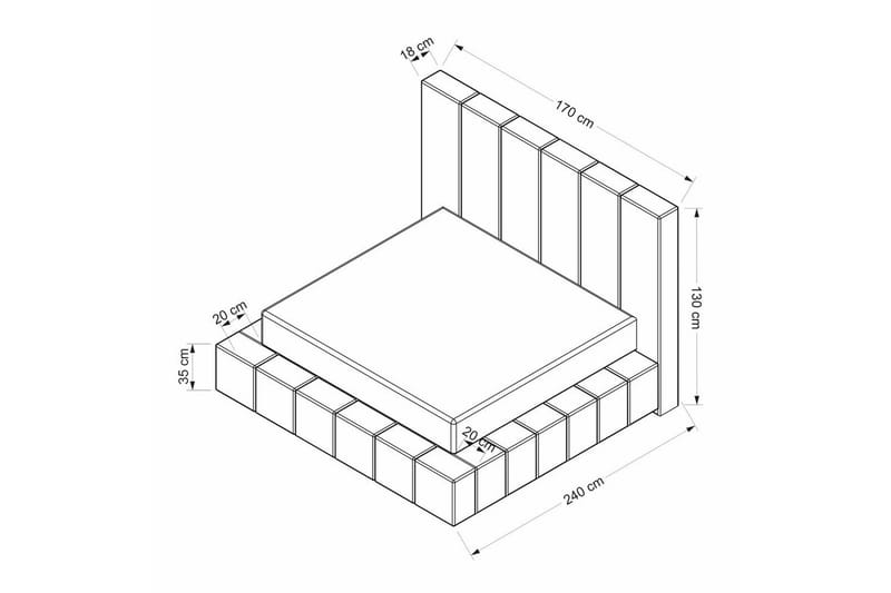 Parivuodepohja ja Pääty Rakovica Valkoinen - 170 x 35 x 240 cm - Huonekalut - Sänky - Sänkykehikot & sängynrungot