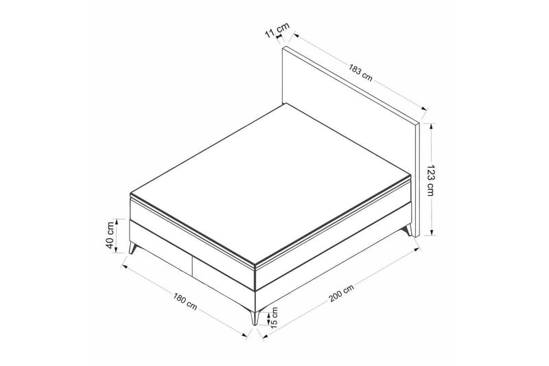 Parivuodepohja ja Pääty Badena Beige - 180 x 40 x 200 cm - Huonekalut - Sänky - Runkopatjasängyt