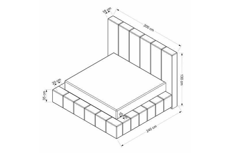 Parivuodepohja ja Pääty Rakovica Valkoinen - 200 x 35 x 240 cm - Huonekalut - Sänky - Sänkykehikot & sängynrungot
