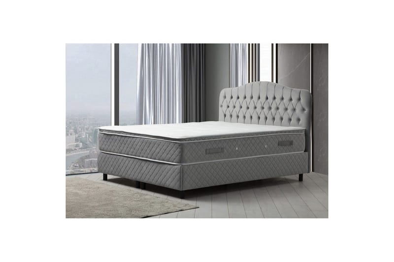 Parivuoteen patja, runko ja sängynpääty Subato Set Harmaa - 160 x 125 x 200 cm - Huonekalut - Sänky - Sänkypaketti