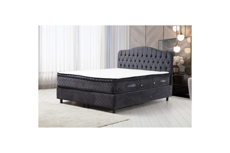 Parivuoteen patja, runko ja sängynpääty Subato Set Antrasiitti - 150 x 125 x 200 cm - Huonekalut - Sänky - Sänkypaketti
