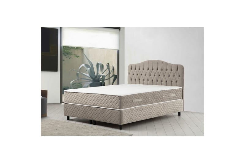 Parivuoteen patja, runko ja sängynpääty Subato Set Beige - 150 x 125 x 200 cm - Huonekalut - Sänky - Sänkypaketti