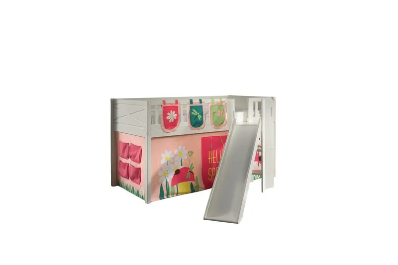 Parvisänky liukumäellä ja yhteensopiva tekstiilisetti (leikkiverho ja säilytystaskut) Scott Kevät - Kevät - Huonekalut - Sänky - Kerrossängyt