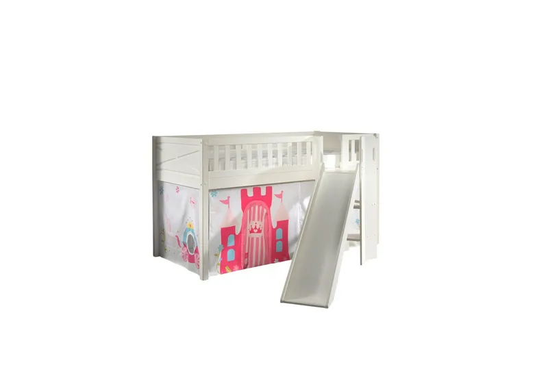 Parvisänky liukumäellä ja yhteensopiva tekstiilisetti (leikkiverho) Scott Prinsessa - Prinsessa - Huonekalut - Sänky - Kerrossängyt