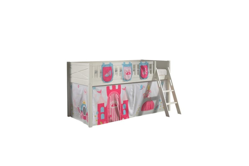 Parvisänky tikkailla ja yhteensopiva tekstiilisetti (leikkiverho ja säilytystaskut) Scott Prinsessa - Prinsessa - Huonekalut - Sänky - Kerrossängyt