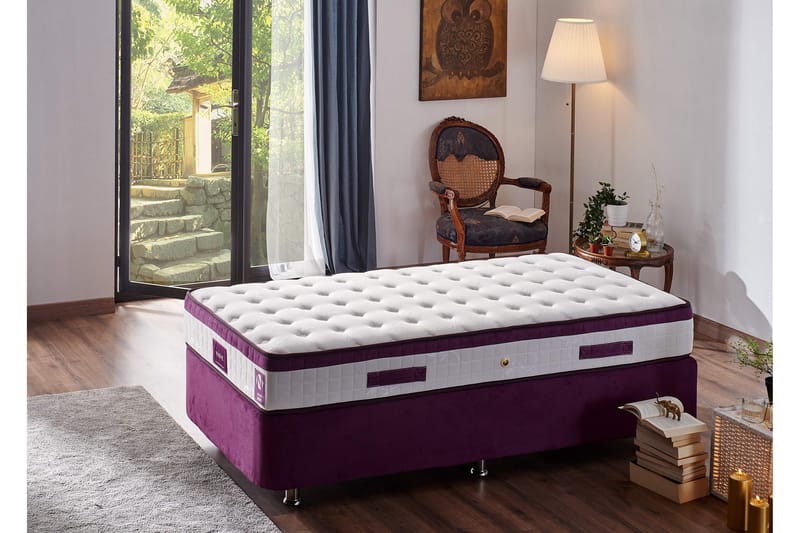 Joustinpatja 120x200 cm - Valkoinen/Liila - Huonekalut - Sänky - Patja - Joustinpatjat