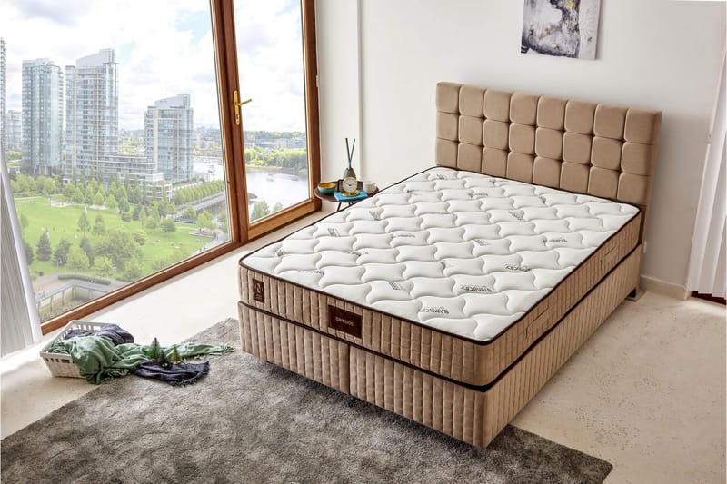Joustinpatja 150x200 cm - Valkoinen/Beige - Huonekalut - Sänky - Patja - Joustinpatjat