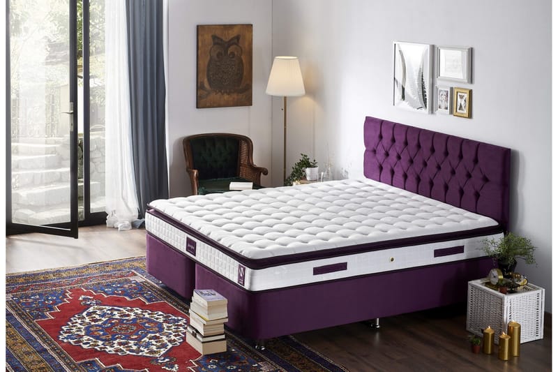 Joustinpatja 150x200 cm - Valkoinen/Liila - Huonekalut - Sänky - Patja - Joustinpatjat