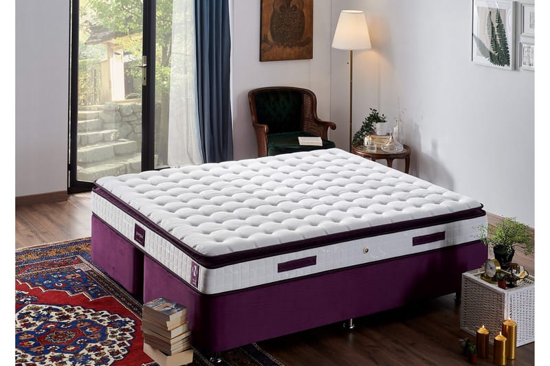 Joustinpatja 150x200 cm - Valkoinen/Liila - Huonekalut - Sänky - Patja - Joustinpatjat