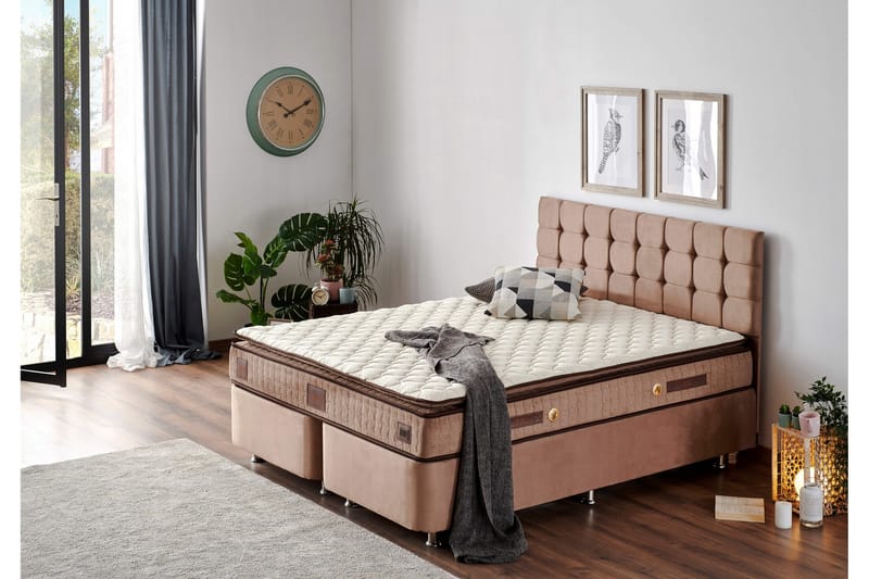 Joustinpatja 200x200 cm - Valkoinen/Ruskea - Huonekalut - Sänky - Patja - Joustinpatjat