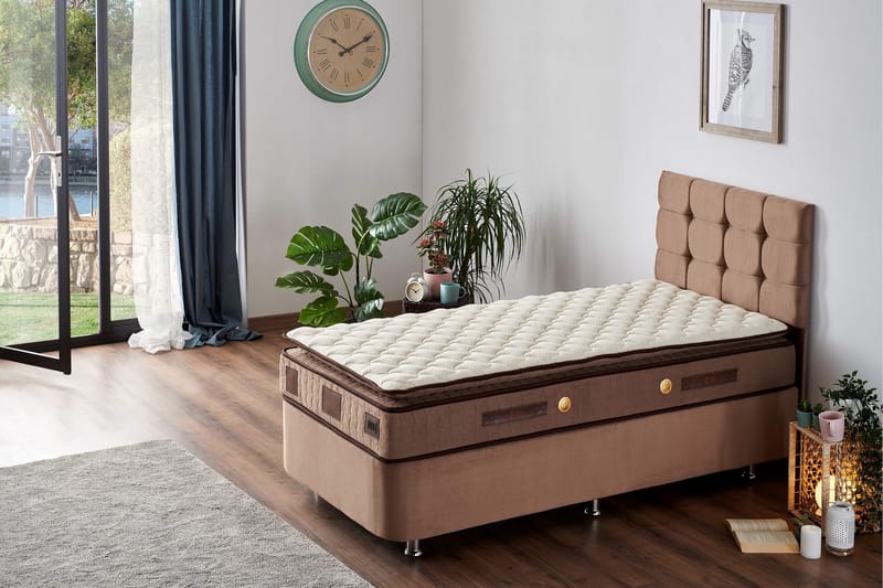 Joustinpatja 90x190 cm - Valkoinen/Ruskea - Huonekalut - Sänky - Patja - Joustinpatjat