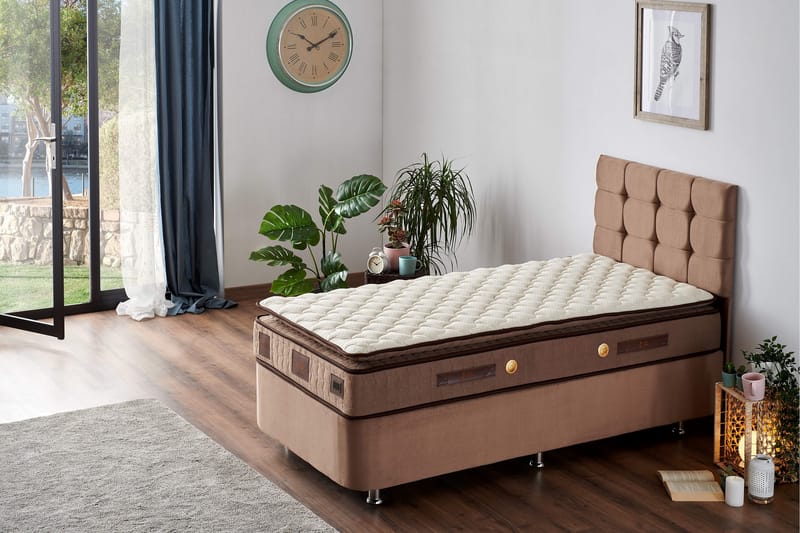 Joustinpatja 90x200 cm - Valkoinen/Ruskea - Huonekalut - Sänky - Patja - Joustinpatjat