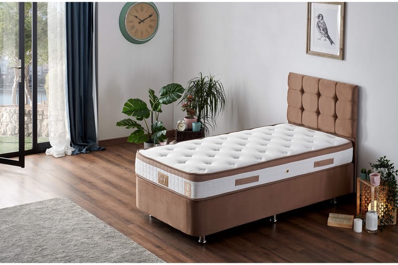 Joustinpatja 90x200 cm - Valkoinen/Ruskea - Huonekalut - Sänky - Patja - Joustinpatjat