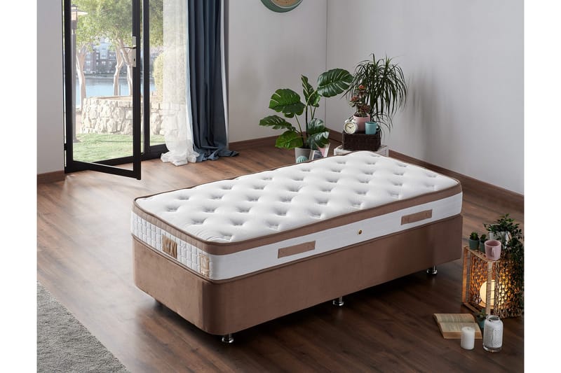Joustinpatja 90x200 cm - Valkoinen/Ruskea - Huonekalut - Sänky - Patja - Joustinpatjat