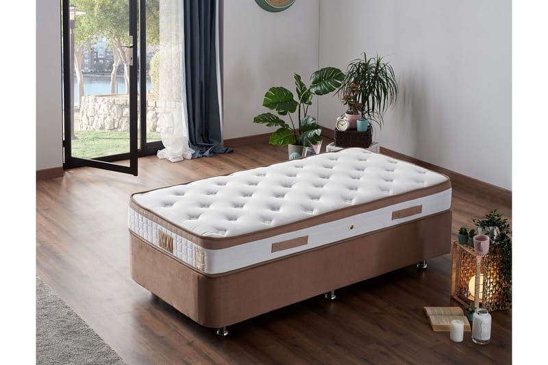 Joustinpatja 90x200 cm - Valkoinen/Ruskea - Huonekalut - Sänky - Patja - Joustinpatjat