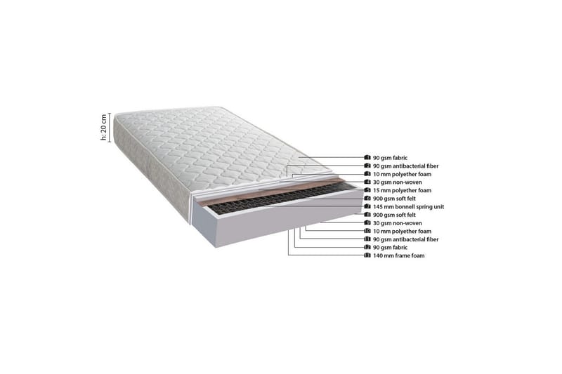 Patja Dynaaminen Bonel Valkoinen - Valkoinen - Huonekalut - Sänky - Patja - Joustinpatjat