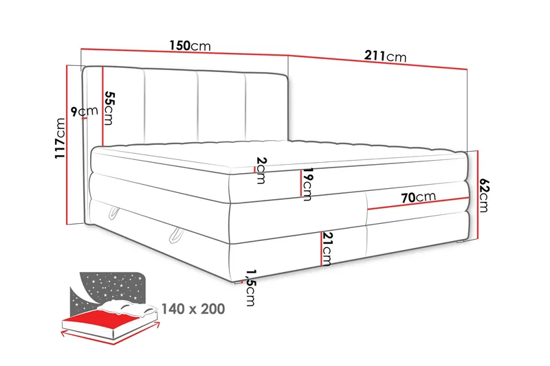 Pinta Säilytyssänky 140x200 cm - Harmaa - Huonekalut - Sänky - Sängyt säilytystilalla