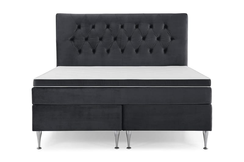 Royal Velvet täydellinen sänkypaketti, samettisänky 180x200 cm - Musta, korkeat hopeanväriset jalat - Huonekalut - Sänky - Jenkkisängyt