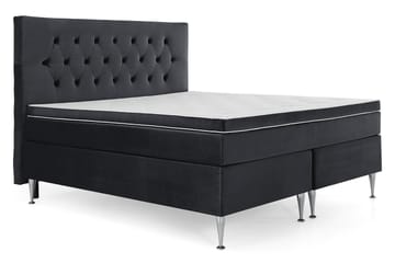Royal Velvet täydellinen sänkypaketti, samettisänky 180x200 cm - Musta, korkeat hopeanväriset jalat - Huonekalut - Sänky - Jenkkisängyt