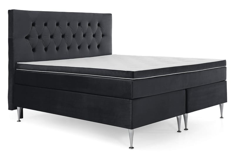 Royal Velvet täydellinen sänkypaketti, samettisänky 180x200 cm - Musta, korkeat hopeanväriset jalat - Huonekalut - Sänky - Jenkkisängyt
