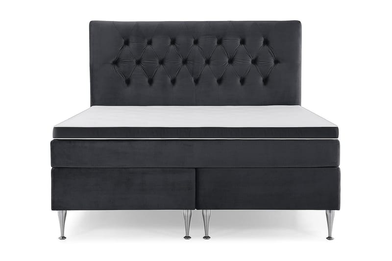 Royal Velvet -täydellinen sänkypaketti 160 x 200 cm, Musta, korkeat hopeanväriset jalat